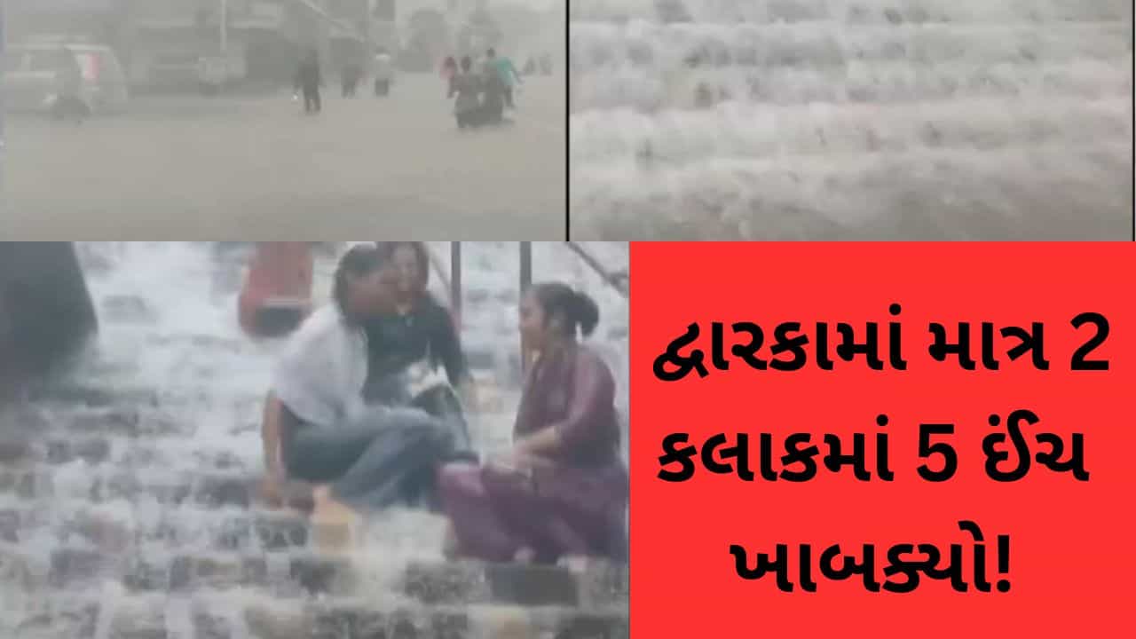 Devbhumi Dwarka: દ્વારકામાં સાંબેલાધાર વરસ્યો વરસાદ, માત્ર 2 કલાકમાં 5 ઈંચ ખાબક્યો, જુઓ Video