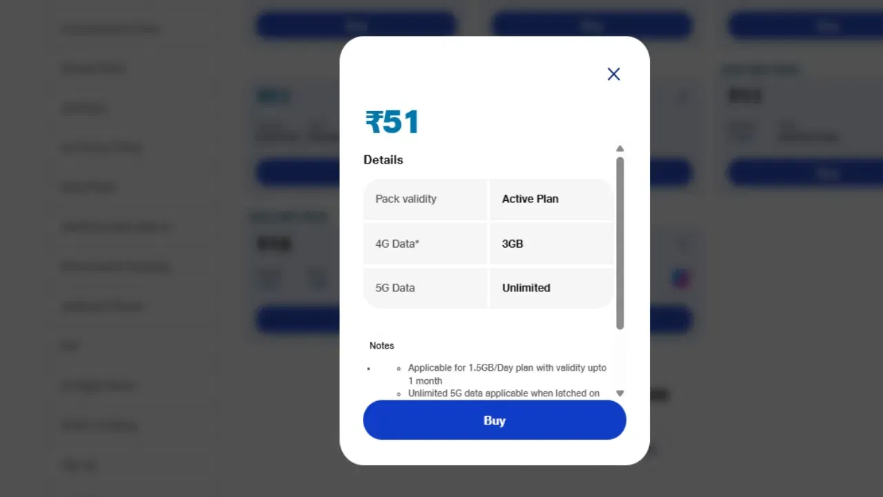 જિયો 51 પ્લાન: રિલાયન્સ જિયોના 51 રૂપિયાના આ પ્રીપેડ પ્લાન સાથે, કંપની 4G ગ્રાહકોને 3 GB હાઇ સ્પીડ ડેટા અને 5G ફોન ચલાવતા ગ્રાહકોને અમર્યાદિત 5G ડેટાનો લાભ આપી રહી છે.