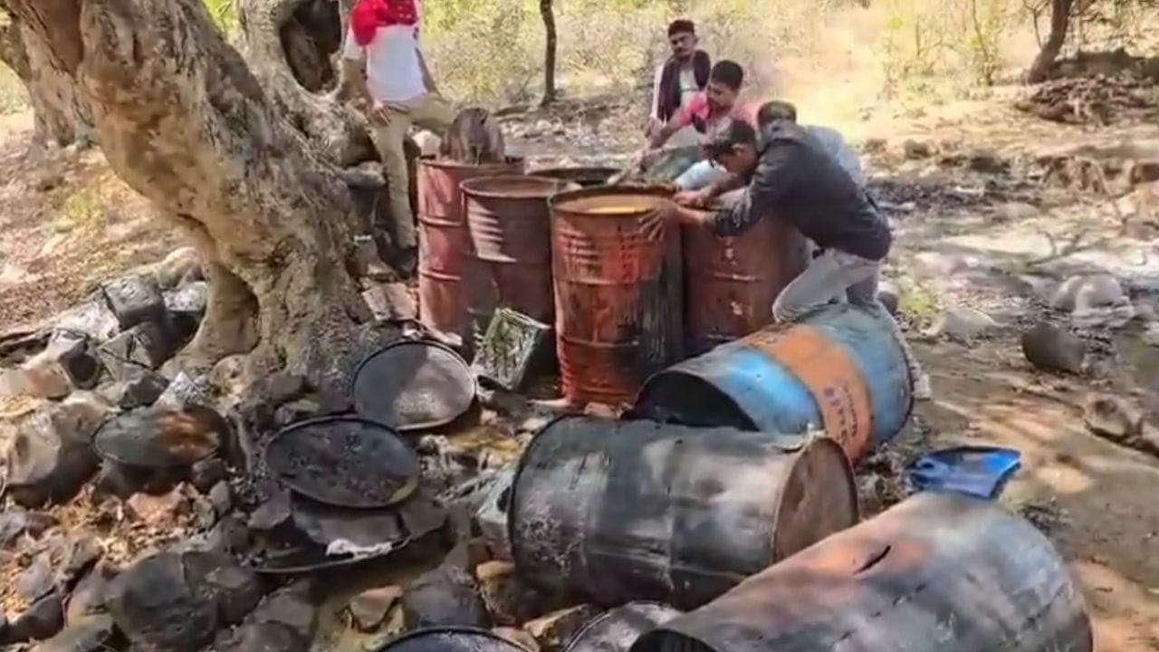 Dwaraka : ભાણવડના બરડા ડુંગર પર પોલીસના દરોડા, 4800 લિટર દેશી દારૂના આથાનો નાશ કરાયો, જુઓ Video