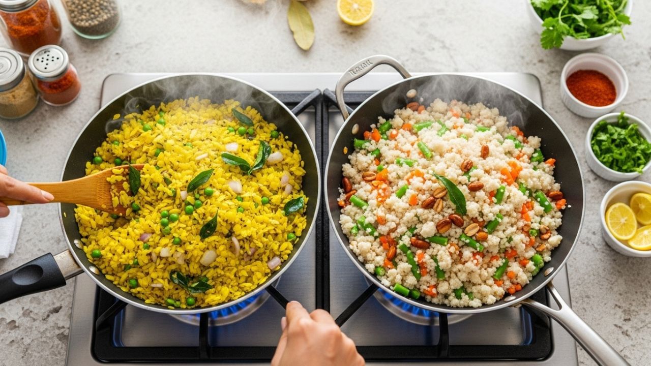 પૌંઆ મધ્યપ્રદેશ અને મહારાષ્ટ્રમાં એક લોકપ્રિય નાસ્તો છે. ઉપમા દક્ષિણ ભારતમાં એક લોકપ્રિય નાસ્તો છે. જોકે આ બંને નાસ્તા હવે દેશના ઘણા ભાગોમાં નોંધપાત્ર રીતે લોકપ્રિય બન્યા છે. બંને સ્વાદિષ્ટ અને પોષક તત્વોથી ભરપૂર છે. પરંતુ ઘણીવાર પ્રશ્ન થાય છે કે બંનેમાંથી કયું વધુ સ્વસ્થ અને ફાયદાકારક છે. જો તમે પણ આ મૂંઝવણનો સામનો કરી રહ્યા છો, તો ચાલો જાણીએ કે કયો નાસ્તો તમારા માટે શ્રેષ્ઠ છે.