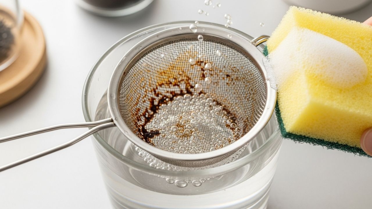 ચાની ગળણીને લીંબુ, વિનેગર અને ખાવાના સોડાના દ્રાવણમાં થોડા સમય માટે પલાળી રાખો. આનાથી છિદ્રોમાં ફસાયેલી ગંદકી દૂર થઈ જશે. હવે થોડાં સમય પછી તેને સ્ટીલના સ્ક્રબ વડે સાફ કરો. ટૂથબ્રશની મદદથી ગળણીની જાળી સાફ કરો. આ રીતે તમારે અઠવાડિયામાં કે 15 દિવસે એકવાર ગળણીને સાફ કરવી જોઈએ.