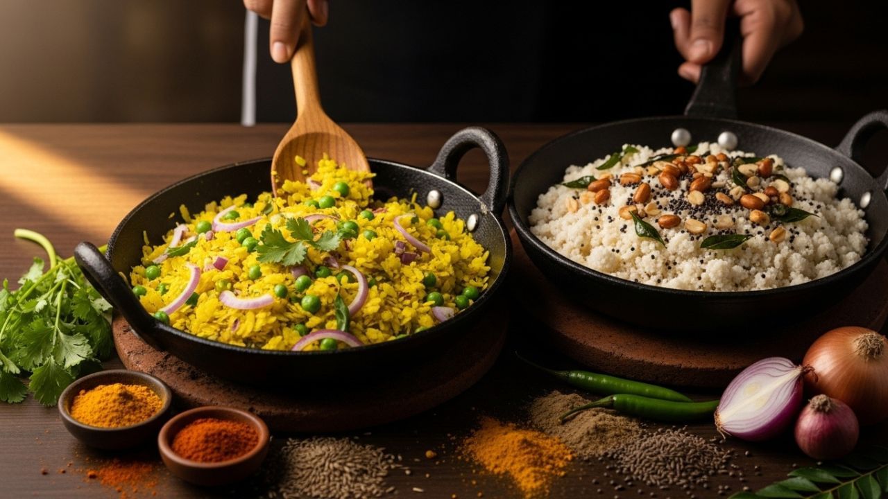 કયામાં ઓછી કેલરી હોય છે, પોહા કે ઉપમા?: પૌંઆ અને ઉપમા બંને ઓછી કેલરીવાળા નાસ્તાના અનાજ છે, તેમ છતાં તેમની કેલરી સામગ્રીમાં થોડો તફાવત છે. ઉદાહરણ તરીકે, 100 ગ્રામ પૌંઆમાં આશરે 180 થી 200 kcal હોય છે, જ્યારે ઉપમાની 1 પ્લેટમાં 220 kcal હોય છે. જો કે ધ્યાનમાં રાખો કે કેલરીનું પ્રમાણ વપરાયેલા ઘટકોના આધારે વધી શકે છે.