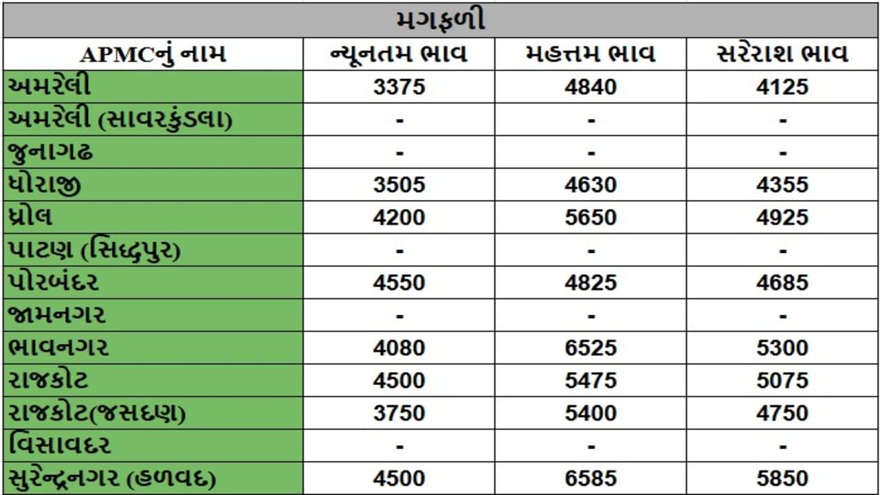 મગફળીના તા.27-09-2025ના રોજ APMCના ભાવ રૂ.3375 થી 6585 રહ્યા.