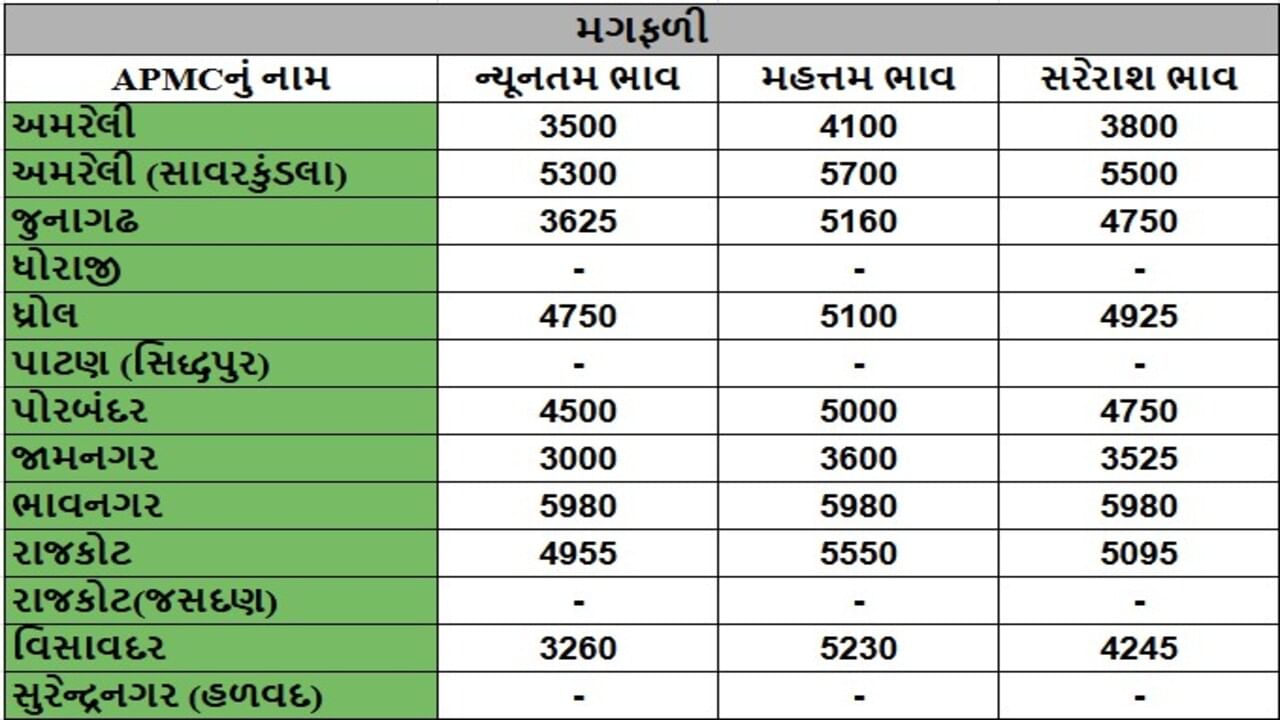 મગફળીના તા.10-09-2025ના રોજ APMCના ભાવ રૂ.3000 થી 5700 રહ્યા.