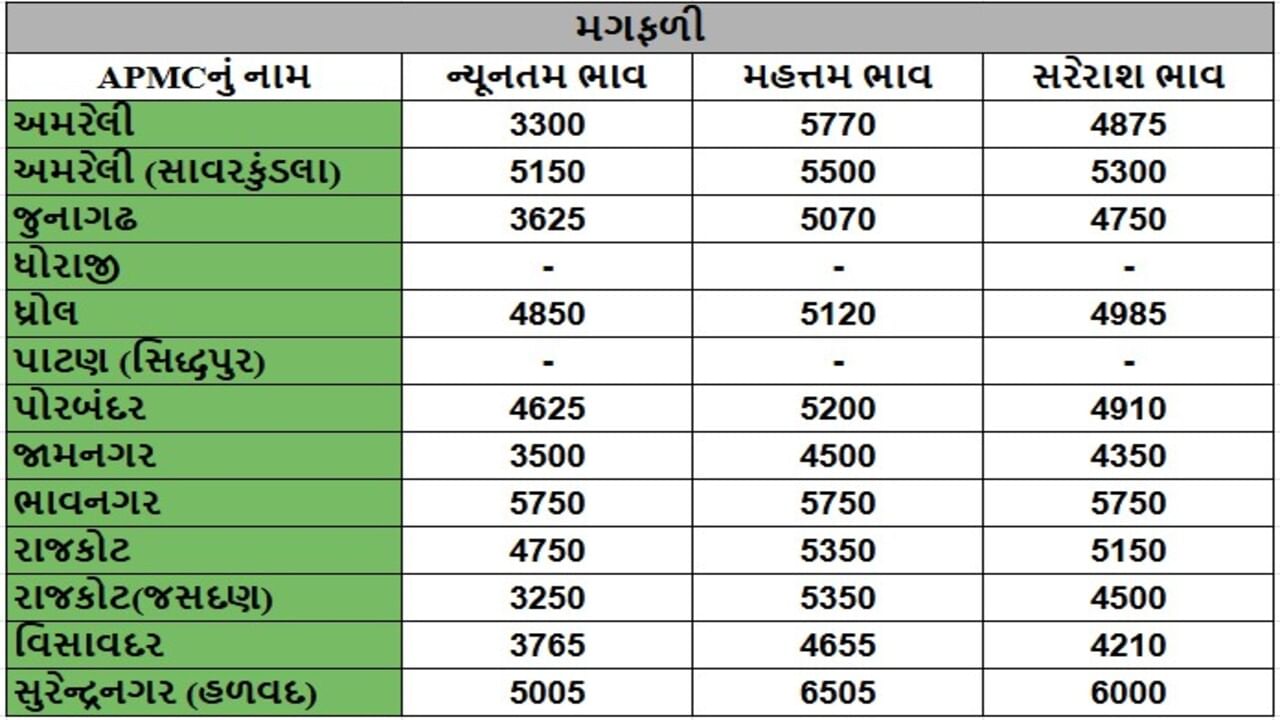 મગફળીના તા.10-09-2025ના રોજ APMCના ભાવ રૂ.3250 થી 6505 રહ્યા.
