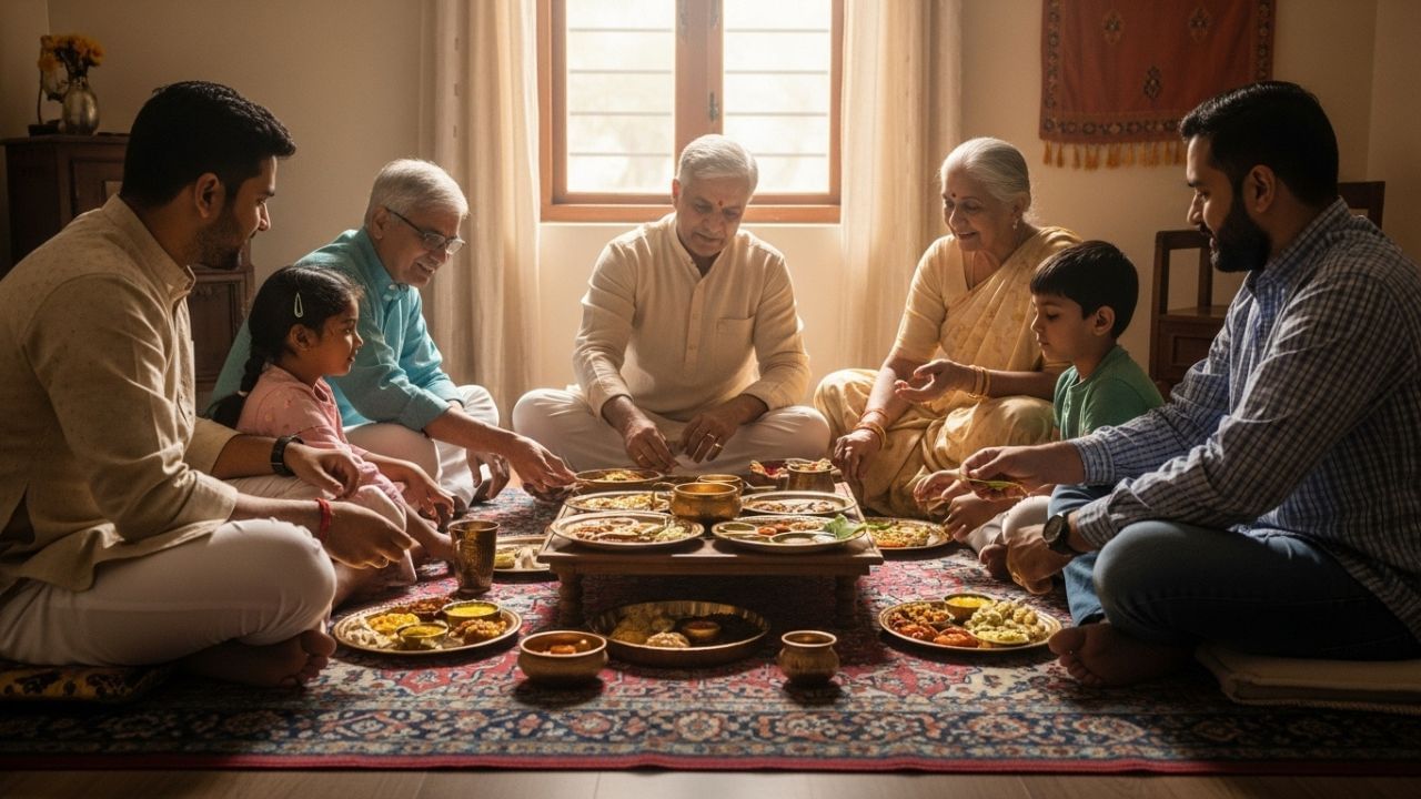 वास्तु शास्त्र में पूर्व दिशा को भोजन के लिए सर्वोत्तम माना गया है। इस दिशा में भोजन करने से शरीर स्वस्थ और मन शांत रहता है। साथ ही, पूर्व दिशा में भोजन करने से पाचन क्रिया बेहतर होती है और शरीर में ऊर्जा का प्रवाह संतुलित रहता है। (साभार: AI जनरेटेड)