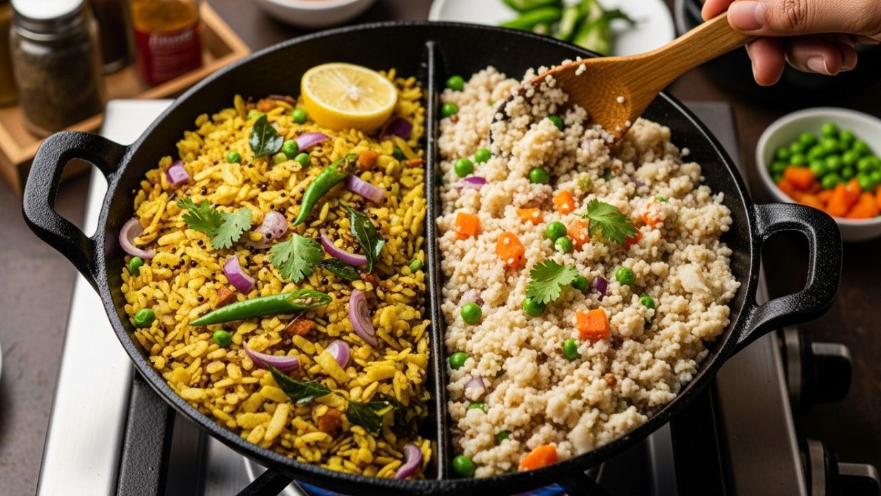 પૌંઆ પોષણ અને ફાયદા: પૌંઆ એક હળવો નાસ્તો વાનગી છે જેમાં વિવિધ પ્રકારના પોષક તત્વો હોય છે. તેમાં નોંધપાત્ર માત્રામાં આયર્ન હોય છે, જે એનિમિયા સામે લડવામાં મદદ કરે છે. તે ફાઇબરનો પણ સારો સ્ત્રોત છે, જે ભૂખને રોકવામાં મદદ કરે છે અને વજનને નિયંત્રિત કરવામાં મદદ કરે છે. નાસ્તામાં પૌંઆ ખાવાથી પાચનમાં પણ સુધારો થાય છે અને પેટની ઘણી સમસ્યાઓથી બચી શકાય છે. પૌંઆમાં ઉમેરવામાં આવતા શાકભાજી તેના પોષણ મૂલ્યને વધુ વધારે છે.