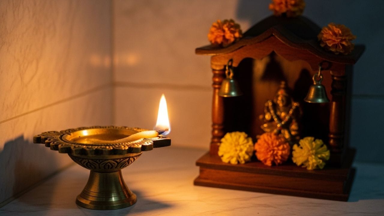 શાસ્ત્રોમાં ઈશાન ખૂણાને (ઉત્તર-પૂર્વ દિશા) ઘરનું સર્વોચ્ચ પવિત્ર સ્થાન માનવામાં આવે છે. આ કારણે આ ખૂણાને હંમેશાં સ્વચ્છ અને અવરોધમુક્ત રાખવો જરૂરી છે. અહીં કોઈ ભારે સામાન ન મૂકવો જોઈએ, કારણ કે માન્યતા પ્રમાણે ઘરમાં સકારાત્મક ઊર્જા આ દિશામાંથી પ્રવેશે છે. દરરોજ આ ખૂણામાં દીવો પ્રગટાવવો ખૂબ જ શુભ માનવામાં આવે છે, ખાસ કરીને પિત્તળના દીવા દ્વારા. ઘરમાં ચંદન અથવા ચંદનથી બનેલા પદાર્થો રાખવાથી પણ શાંતિપૂર્ણ અને સકારાત્મક માહોલ સર્જાય છે. ( Credits: AI Generated )