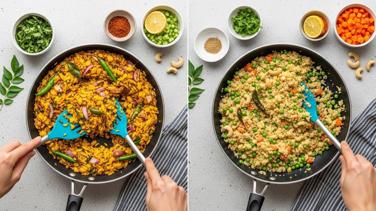 પૌઆ VS ઉપમા: પૌંઆ અને ઉપમા બંનેને પોતાના રીતે સ્વસ્થ વિકલ્પો માનવામાં આવે છે. બંને ખાવા અને પચવામાં હળવા હોય છે. દરેકના પોતાના અનોખા ફાયદા છે. ઉદાહરણ તરીકે, પૌંઆ એ લોકો માટે સારો વિકલ્પ છે જેઓ પોતાનું વજન નિયંત્રિત કરવાનો પ્રયાસ કરે છે. કારણ કે તેમાં કેલરી ઓછી હોય છે. તમે પાચન સુધારવા અને દિવસભર ઉર્જાવાન રહેવા માટે નાસ્તામાં ઉપમા ખાઈ શકો છો. ઉપમા પ્રોટીન, કાર્બોહાઇડ્રેટ્સ અને વિટામિન્સનો ઉત્તમ સ્ત્રોત છે. તમે તમારી જરૂરિયાતો અનુસાર આને તમારા આહારમાં સામેલ કરી શકો છો.