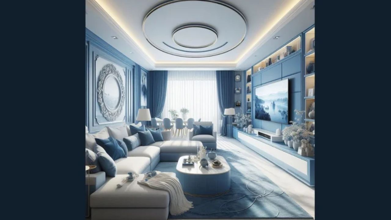 કલર થીમ: જો તમે તમારા લિવિંગ રૂમને કલર થીમ સાથે ડિઝાઇન કરવાનું વિચારી રહ્યા છો, તો તમે આ ફોટા જોઈ શકો છો. જો તમે ઇચ્છો, તો તમે વાદળી અને સફેદ સિવાય અન્ય કોઈપણ રંગ પણ પસંદ કરી શકો છો.