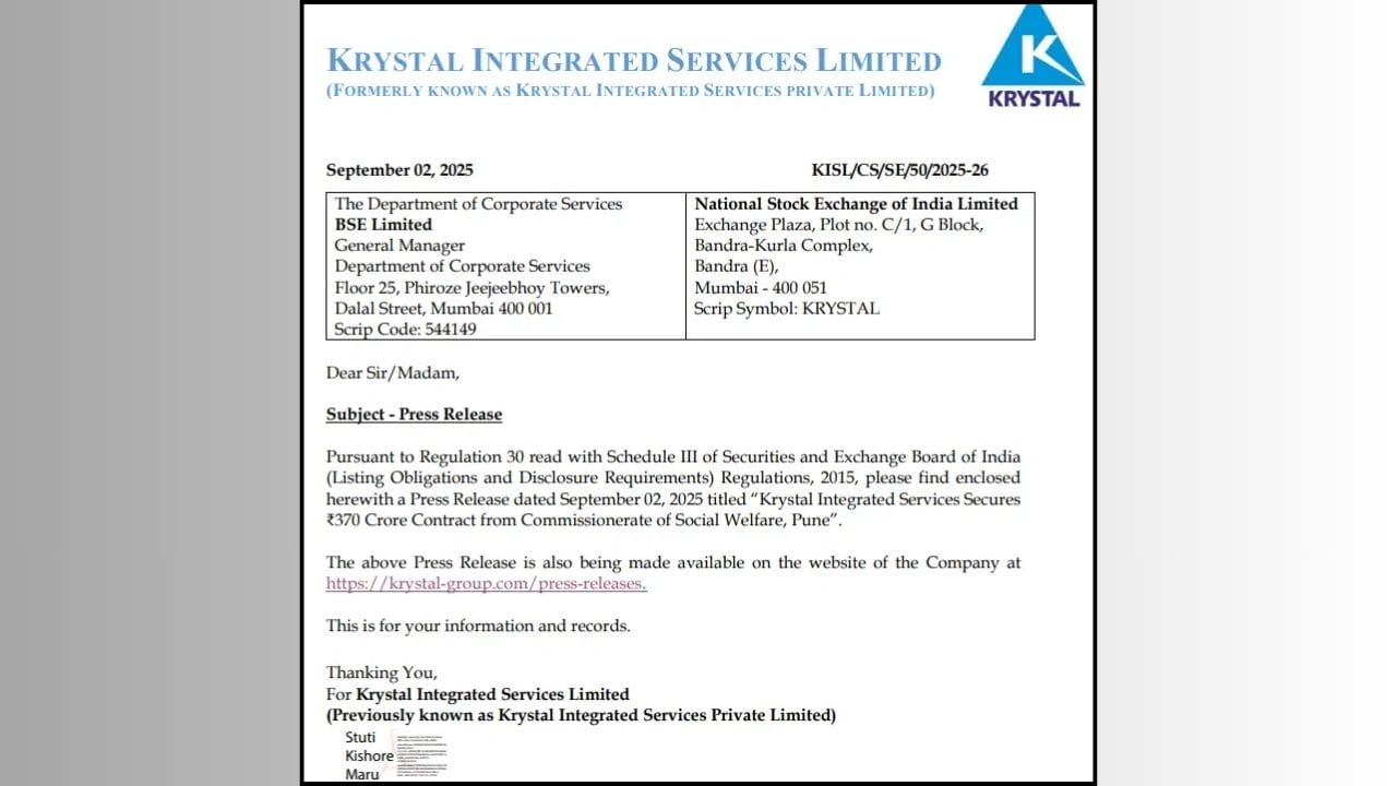 કંપનીએ જણાવ્યું હતું કે, તેને પુણેના Commissionerate of Social Welfare તરફથી રૂ. 370 કરોડનો પાંચ વર્ષનો કોન્ટ્રાક્ટ મળ્યો છે. બસ આ સમાચાર પછી કંપનીના શેરમાં વધારો જોવા મળ્યો.
