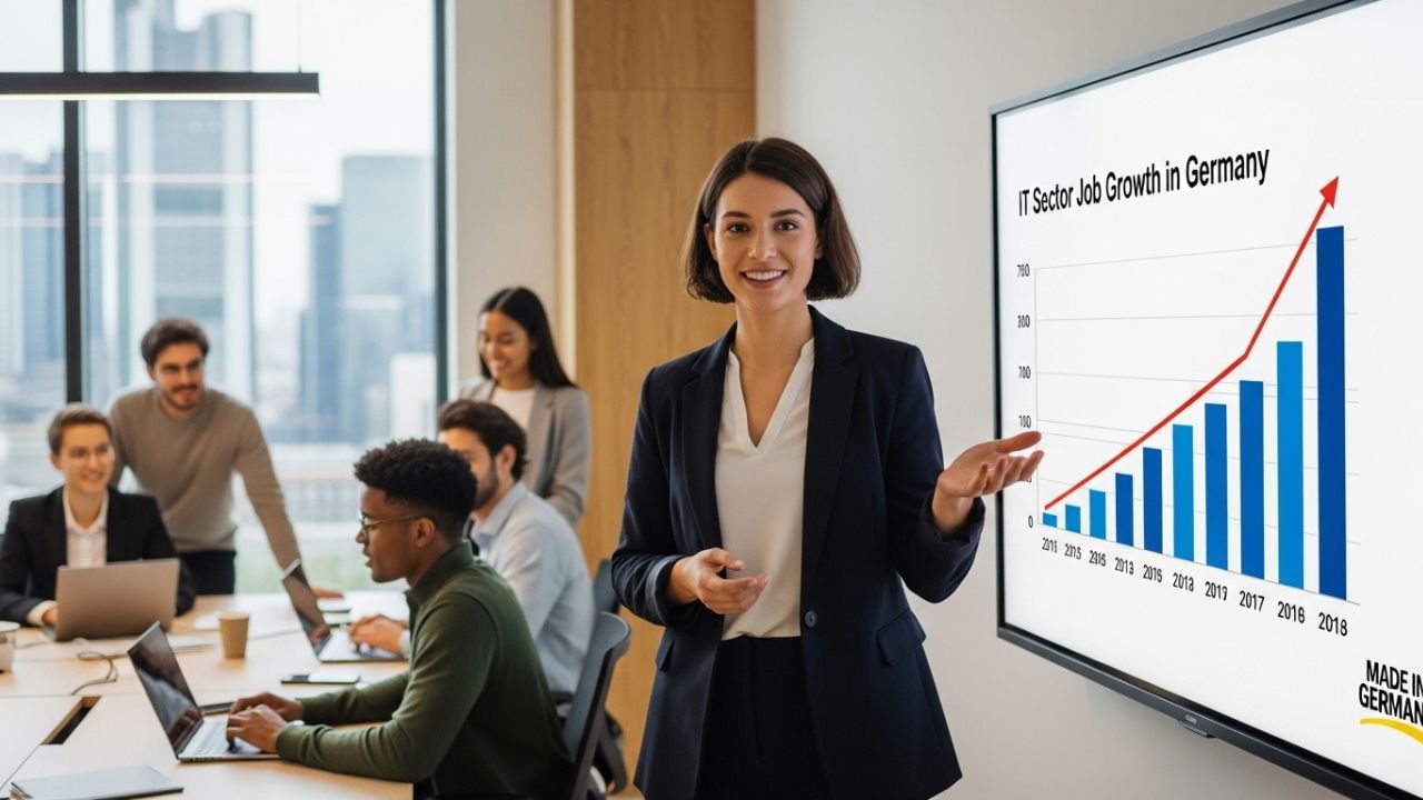  યુએસ વિઝાની મોંઘી ફી અને કડક નિયમોને કારણે, ભારતીય ટેક પ્રોફેશનલ્સ એવા દેશની શોધમાં છે જ્યાં તેઓ સરળતાથી રોજગાર શોધી શકે. ટેકનોલોજી, સંશોધન અને વ્યવસ્થાપન જેવા ક્ષેત્રોમાં નોકરીઓ માટે જર્મની એક સારા વિકલ્પ તરીકે ઉભરી રહ્યું છે. લગભગ 50,000 ભારતીય વિદ્યાર્થીઓ પણ ત્યાં અભ્યાસ કરી રહ્યા છે. મજબૂત અર્થતંત્રને કારણે, નોકરી શોધવી પણ સરળ છે.( Image creadit- Whisk AI) 