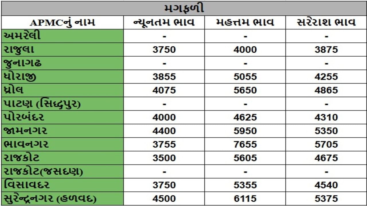 મગફળીના તા.15-10-2025ના રોજ APMCના ભાવ રૂ.3500 થી 7655 રહ્યા.