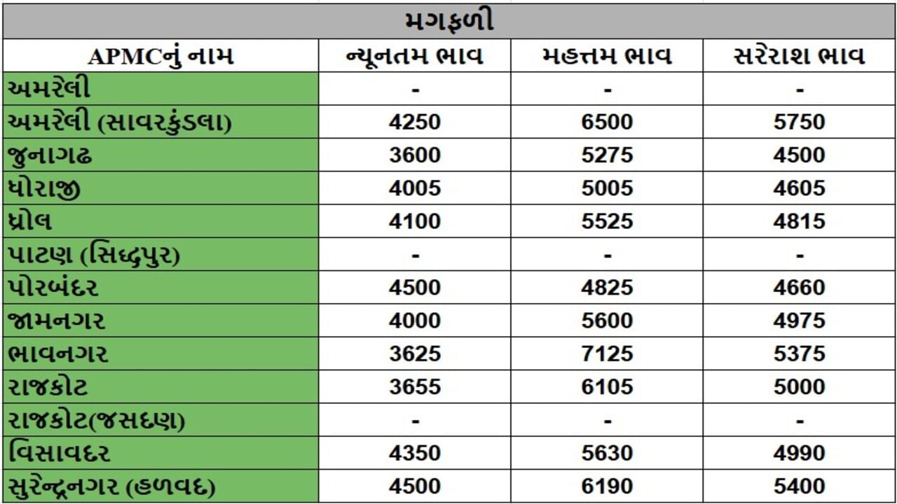 મગફળીના તા.16-10-2025ના રોજ APMCના ભાવ રૂ.3600 થી 7125 રહ્યા.