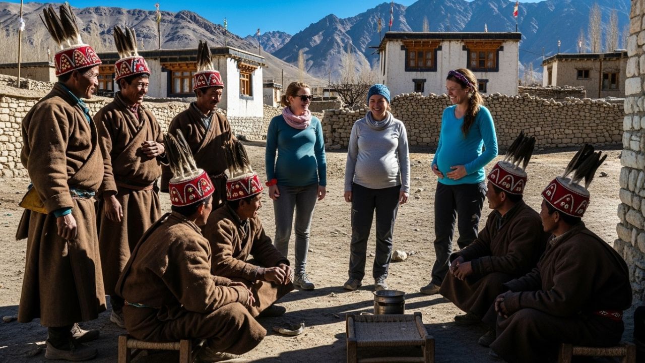 લદ્દાખના બાકીના ભાગોથી વિપરીત, બ્રોક્પા લોકોમાં ઇન્ડો-આર્યન લક્ષણો છે. તેઓ તિબેટી લોકો કરતા ઘણા ઊંચા છે, તેમની સ્કીન ગોરી છે, વાળ લાંબા છે, ગાલના હાડકા ઊંચા છે અને આંખો ગોરી છે. આ સમુદાય અલગ-અલગ છે. અહીંયા સમાજના સભ્યો અને બહારના લોકો વચ્ચે લગ્ન પર કડક પ્રતિબંધો છે.
