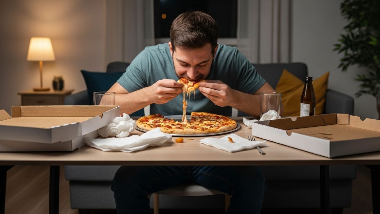 રાત્રિના સમયે તળેલા, પ્રોસેસ્ડ અથવા રિફાઈન્ડ ખોરાક, ફાસ્ટ ફૂડ, લાલ માંસ, વધુ ખાંડવાળી મીઠાઈઓ અને ચીઝ જેવા ભારે ડેરી ઉત્પાદનો ખાવાથી કબજિયાતની સમસ્યા વધે છે. તેથી, આવા ખોરાક ટાળીને હળવા અને ફાઇબરથી સમૃદ્ધ ખોરાક લેવું વધુ આરોગ્યદાયક છે. ( Credits: AI Generated )