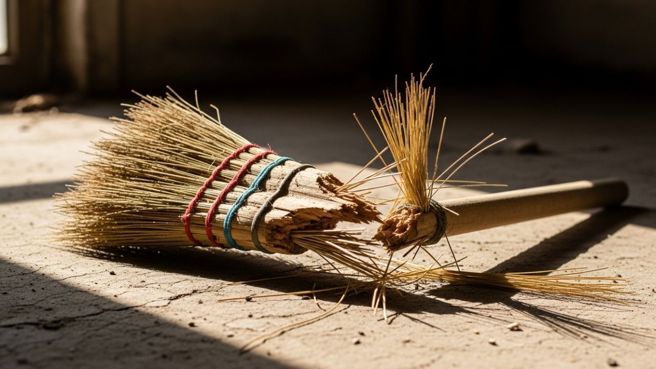 સાવરણી સુખ, સંપત્તિ અને સમૃદ્ધિની દેવી લક્ષ્મીનું પ્રતીક છે. તૂટેલી અથવા ખરાબ થયેલી સાવરણીનો ઉપયોગ દેવી લક્ષ્મીનું અપમાન છે.