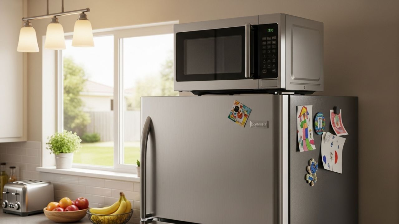 માઈક્રોવેવ યા ઓવન : ઘણા લોકો જગ્યાના અભાવે માઈક્રોવેવ ઓવનને ફ્રિજની ઉપર મુકી દે છે . માઈક્રોવેવ અને ઓવન પણ ઘણી ગરમી ઉત્સર્જન કરે છે. જો રેફ્રિજરેટરની ઉપર મૂકવામાં આવે તો, રેફ્રિજરેટરમાંથી ગરમી બહાર નીકળી શકતી નથી, અને માઈક્રોવેવની ગરમી રેફ્રિજરેટરને વધુ ગરમ કરે છે. આ રેફ્રિજરેટરના કોમ્પ્રેસરને ઝડપથી નુકસાન પહોંચાડી શકે છે અને ગેસ લીક ​​જેવી સમસ્યાઓ તરફ થઈ શકે છે.