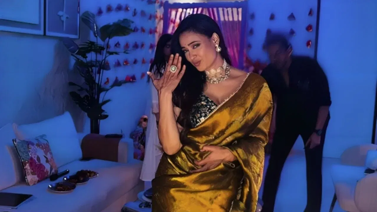 સ્ટડેડ ચોકર, ન્યૂડ મેકઅપ અને ખુલ્લા વાળથી શણગારેલી સાડી સાથે, શ્વેતા કોઈ સુંદર અપ્સરાથી ઓછી દેખાતી નહોતી. પાર્ટીમાં શ્વેતા સાથે તેના બધા નજીકના મિત્રો જોડાયા હતા.