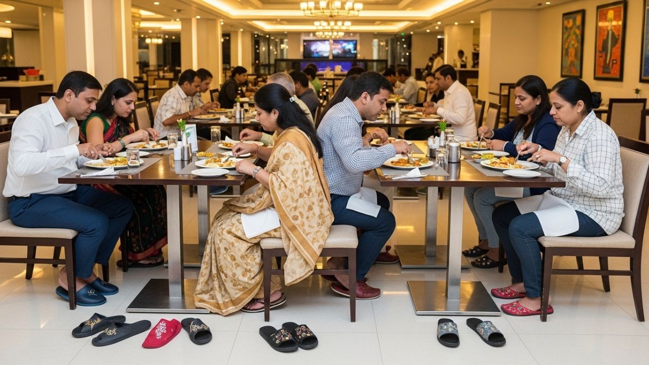 ચપ્પલ કે જૂતાં પહેરીને ભોજન ન કરવું માત્ર ધાર્મિક માન્યતા નહીં પરંતુ સ્વચ્છતા અને આરોગ્ય માટે પણ જરૂરી છે. આ પરંપરામાં વૈજ્ઞાનિકતા અને આધ્યાત્મિકતા બંને સમાયેલ છે અને એ આપણા જીવનમાં શુદ્ધતા, આરોગ્ય અને સમૃદ્ધિ લાવે છે.
