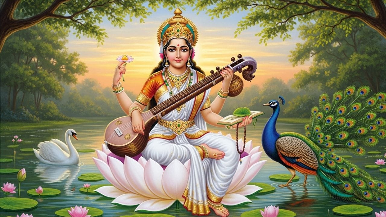 એવું માનવામાં આવે છે કે દેવી સરસ્વતી દિવસમાં એક વાર આપણા વચન પર બિરાજમાન થાય છે. તેથી જ કહેવામાં આવે છે કે હંમેશા સકારાત્મક અને શુભ શબ્દો બોલવા જોઈએ, કારણ કે કોઈને ખબર નથી કે ક્યારે દેવી સરસ્વતી આપણી જીભ પર પ્રગટ થાય. આ માન્યતા એ પણ શીખવે છે કે આપણે પોતાની સાથેની વાતચીત  એટલે કે સ્વ-વાર્તા  પણ હંમેશા ઉત્સાહજનક અને સકારાત્મક રાખવી જોઈએ. કારણ કે આપણા બોલેલા શબ્દો ક્યારે અને કેવી રીતે હકીકતમાં બદલાઈ જાય, તે કોઈ કહી શકતું નથી. જ્યારે કોઈનું કહેલું સાચું નીકળે, ત્યારે લોકો પ્રેમથી કહે છે, “તે ક્ષણે દેવી સરસ્વતી તેમની જીભ પર બિરાજમાન હતી.” ( Credits: AI Generated )