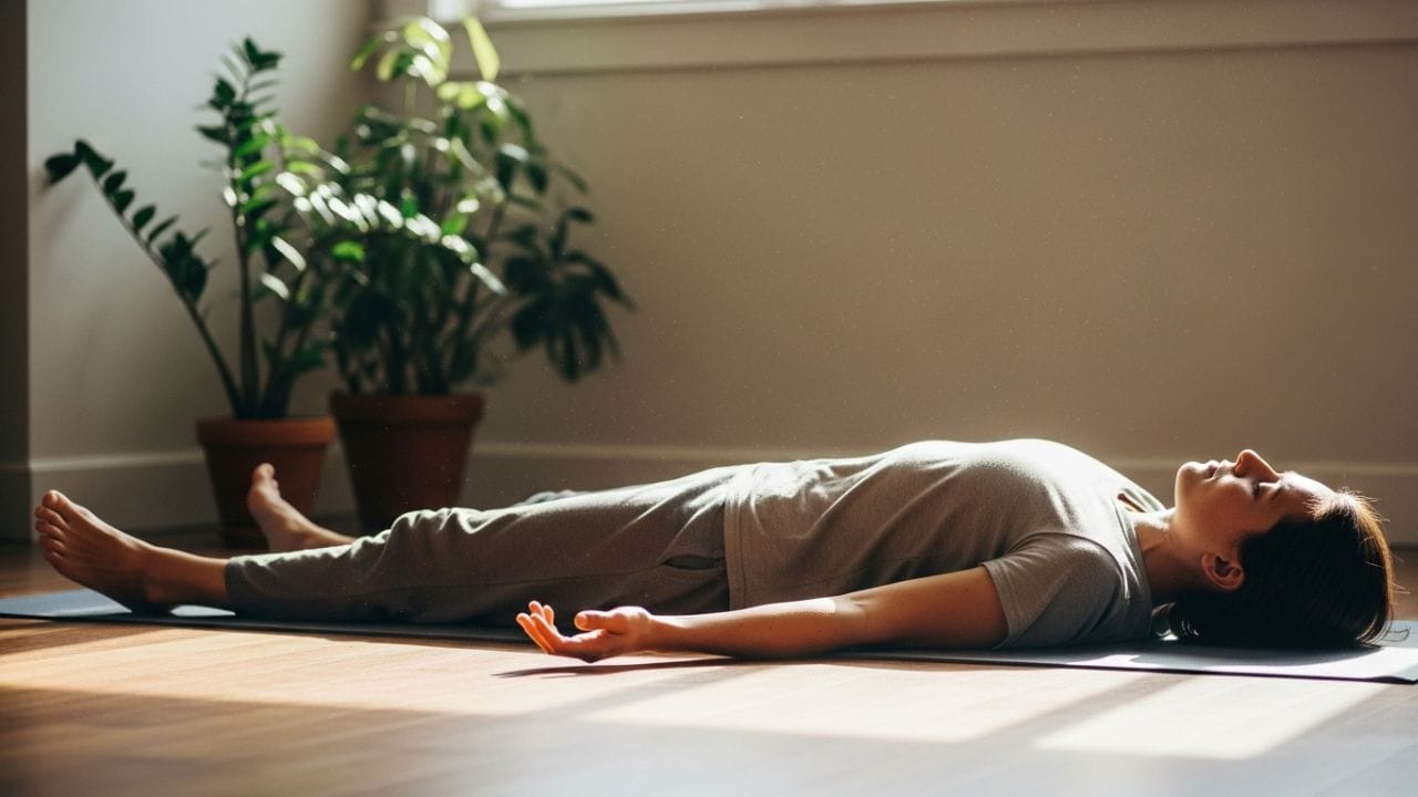 તમારા યોગ અભ્યાસનો અંત હંમેશા શવાસન સાથે કરવો ઉત્તમ માનવામાં આવે છે. આ આસન શરીરમાંથી તણાવ દૂર કરે છે, ઉર્જાને ફરી સંતુલિત કરે છે અને મનને શાંત કરે છે. તે વિચારોને સ્થિર બનાવે છે અને દિવસભર માનસિક સમતોલતા જાળવવામાં મદદ કરે છે. ( નોંધ: અહીં આપવામાં આવેલી માહિતી પબ્લિક ડોમેન પરથી લેવામાં આવી છે, જે ફક્ત તમારી જાણકારી માટે છે.તેનો ઉપયોગ પુર્વે આપ આપના તબીબ અથવા તજજ્ઞોની સલાહ ખાસ લેવી જરૂરી છે. ) ( Credits: AI Generated )