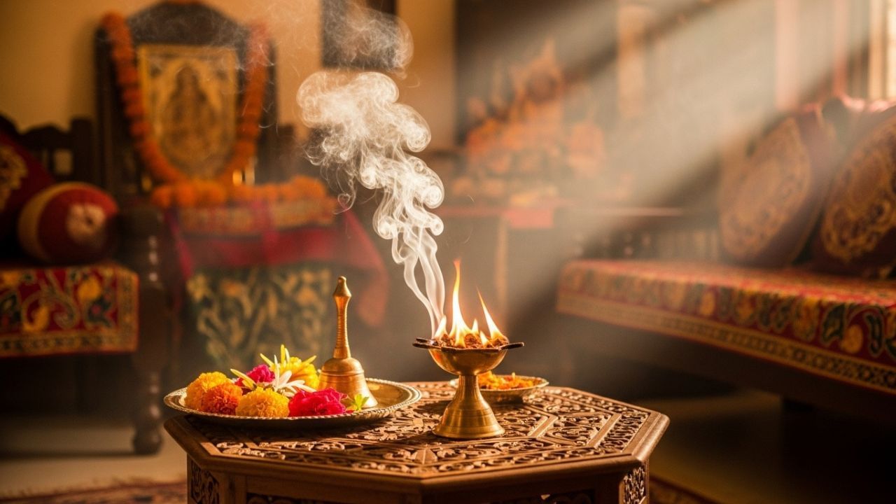 કપૂર પ્રગટાવવાથી હવામાં રહેલા જીવાણુઓ અને વાયરસ નષ્ટ થાય છે, જેના કારણે ઘરના વાતાવરણમાં શુદ્ધતા અને તાજગી રહે છે. ( Credits: AI Generated )