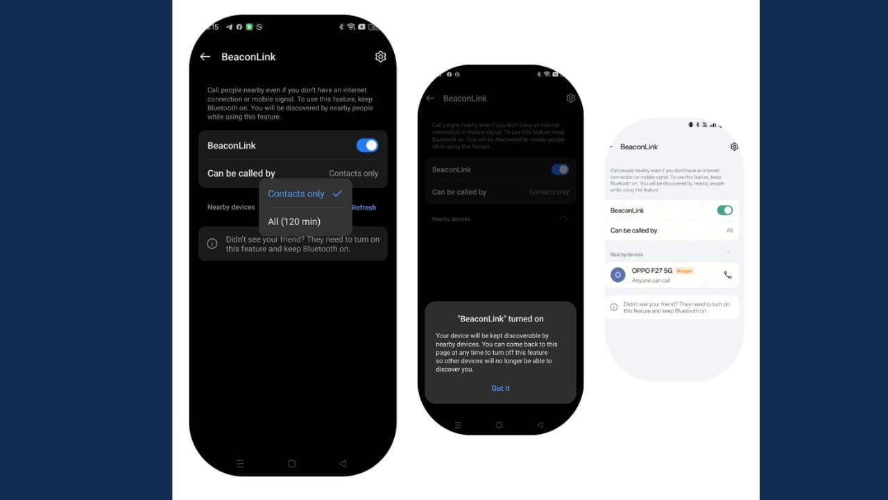 આ સુવિધા ચાલુ કરવા માટે, તમારે તમારા ફોનની સેટિંગ્સમાં જવાની જરૂર પડશે. પછી Mobile Network પર ટેપ કરો અને પછી Beacon Link પર ટેપ કરો.