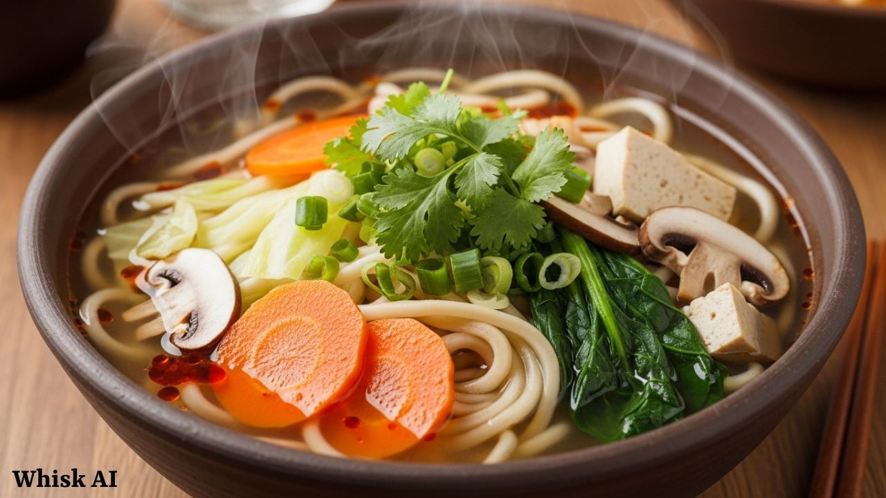 થુક્પા બનાવવા માટે એક પેનમાં તેલ ગરમ કરો. તેમાં સમારેલી ડુંગળી અને લસણ ઉમેરો. બંને રંધાઈ જાય ત્યાર બાદ તેમાં સમારેલા શાકભાજી, જેમ કે ફણસી, ગાજર, કોબી અને સ્પ્રિંગ ઓનિયન અને સ્વાદ અનુસાર મીઠું ઉમેરો. આ તમામ સામગ્રી બરાબર મિક્સ કરો.