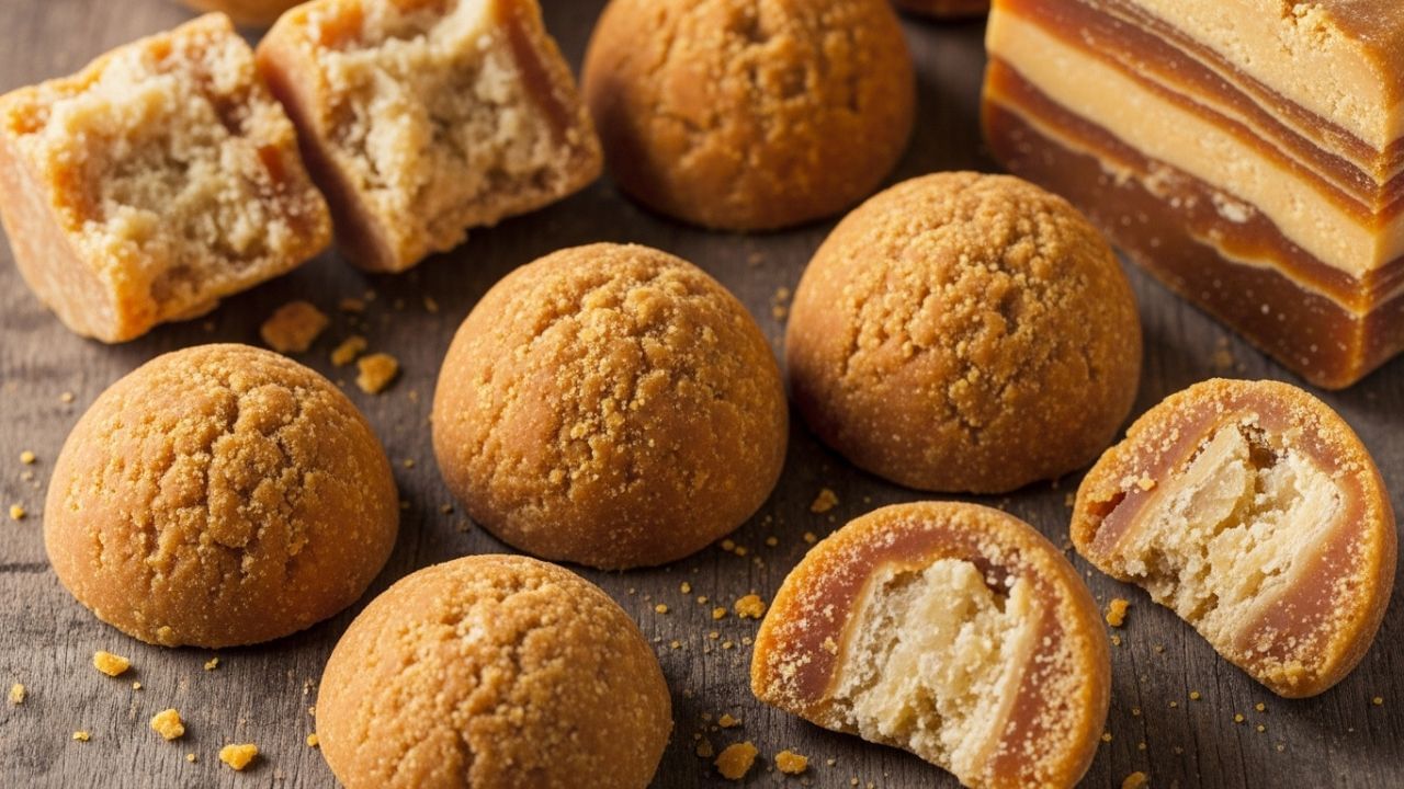 શુદ્ધ ગોળ સામાન્ય રીતે ઘેરા ભૂરા અથવા આછા સોનેરી રંગનો હોય છે. જો ગોળનો રંગ અતિ તેજસ્વી, ચમકદાર અથવા દરેક ભાગમાં એકસરખો લાગે, તો એમાં કૃત્રિમ રંગો અથવા રસાયણો મિશ્રિત હોવાની શક્યતા રહે છે. કુદરતી રીતે બનતો અસલી ગોળ હંમેશા થોડો અસમાન રંગ ધરાવે છે, કારણ કે તે સંપૂર્ણ રીતે પ્રાકૃતિક પ્રક્રિયા દ્વારા તૈયાર થાય છે. ( Credits: AI Generated )