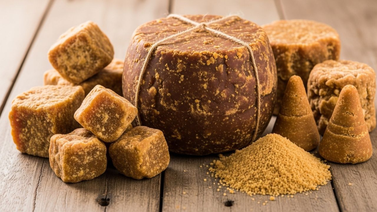 અસલી ગોળને સ્પર્શ કરતા તે થોડો ચીકણો અને હળવો ખરબચડો અનુભવાય છે, કારણ કે તેમાં કુદરતી ભેજ અને નરમાઈ હોય છે. બીજી તરફ, નકલી ગોળ સામાન્ય રીતે ખૂબ ચમકદાર, કઠોર અને સરખો દેખાય છે. આ ગોળની ખરાઈ અને શુદ્ધતા સરળતાથી ઓળખી શકાય છે. ( Credits: AI Generated )