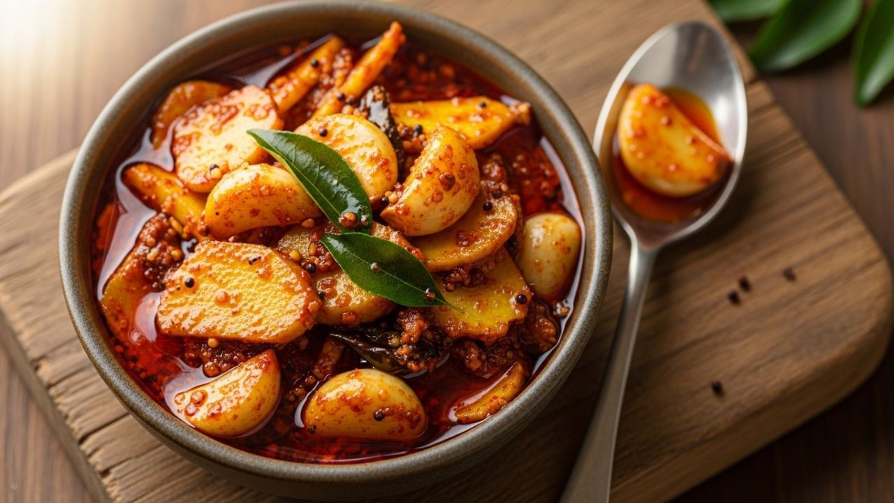 બે કલાક પછી, જો લસણ, મરચાં અને આદુમાંથી પાણી છૂટું પડી ગયું હોય, તો તેને કાઢી નાખો. કાશ્મીરી લાલ મરચાં, હિંગ અને તૈયાર કરેલો મસાલો ઉમેરો અને સારી રીતે મિક્સ કરો.