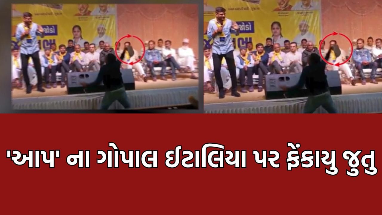 Breaking News: જામનગરમાં થયો જુતાકાંડ, ગોપાલ ઈટાલિયા પર અજાણ્યા શખ્સે ફેંક્યુ જુતુ- Video