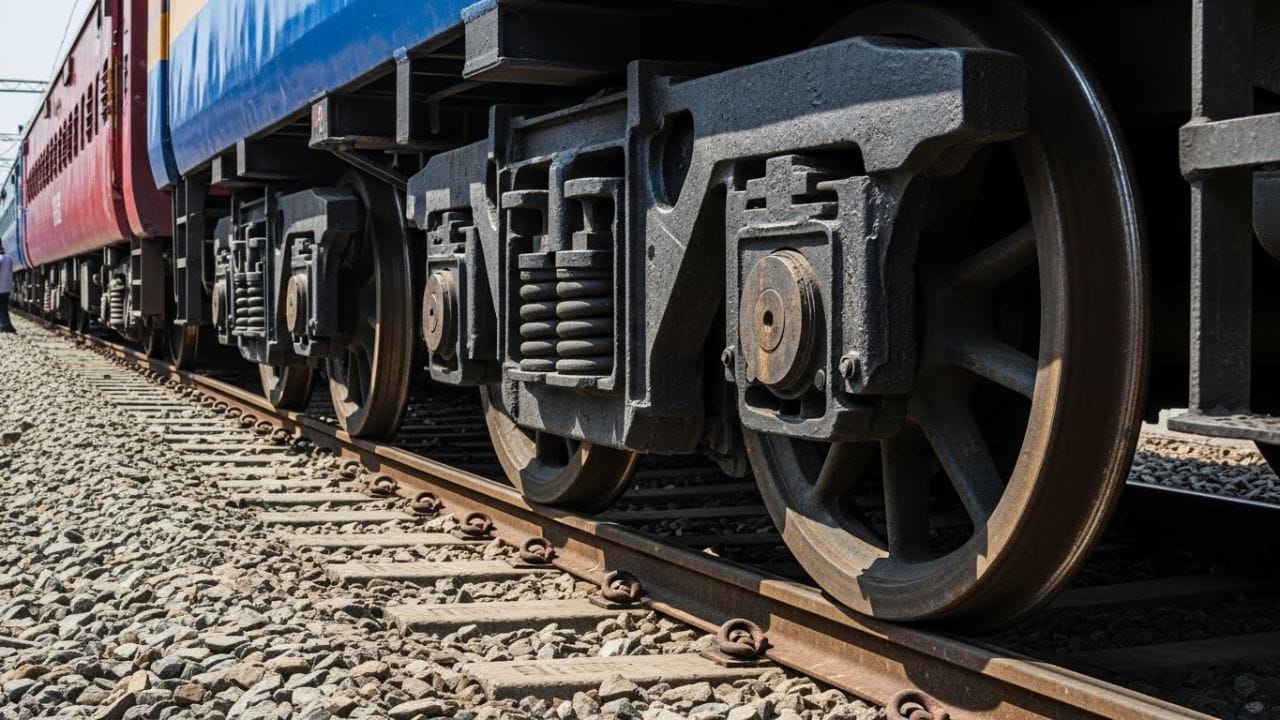 સ્ટાન્ડર્ડ કોચમાં લગાતા વ્હીલ્સનું વજન સામાન્ય રીતે લગભગ 384 કિલોગ્રામ હોય છે, જ્યારે ડીઝલ એન્જિનમાં લાગતા વ્હીલ્સનું વજન લગભગ 528 કિલોગ્રામ સુધી પહોંચે છે. કારણ કે એન્જિનને સંપૂર્ણ ટ્રેનનો ભાર ખેંચવો પડે છે, તેના વ્હીલ્સ વધુ મજબૂત અને ભારે બનાવવામાં આવે છે. વ્હીલ્સની સુરક્ષા રેલ્વે માટે અત્યંત અગત્યની માનવામાં આવે છે, તેથી દરેક 30 દિવસે તેનો વિગતવાર પરિક્ષણ કરવામાં આવે છે અને સહેજ પણ ખામી જણાતાં જ તેને તરત બદલવામાં આવે છે. ( નોંધ: અહીં આપવામાં આવેલી માહિતી પબ્લિક ડોમેન પરથી લેવામાં આવી છે, જે ફક્ત તમારી જાણકારી માટે છે.) ( Credits: AI Generated )