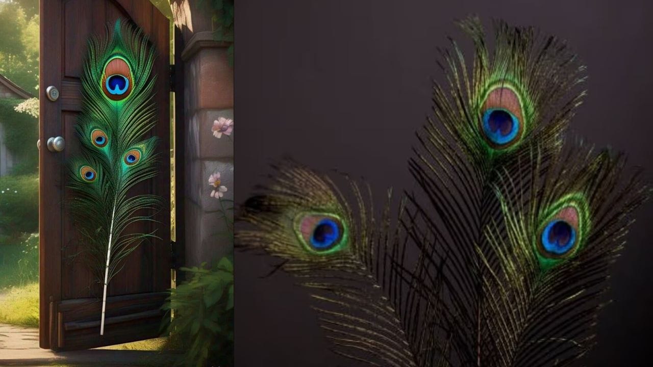 પ્રવેશદ્વાર પર મોર પીંછા: મુખ્ય દરવાજાની ઉપર અથવા નજીક સાત મોર પીંછાનો ગુલદસ્તો લટકાવો. આ ઘરમાં પ્રવેશતી ઉર્જાને શુદ્ધ કરે છે અને ભગવાન કુબેરના આશીર્વાદને દિશામાન કરે છે. નકારાત્મક ઉર્જા બહાર રહે છે અને ધનનો પ્રવાહ અંદર વહે છે. દરવાજો ખોલતાની સાથે જ મોર પીંછા જોવાથી આખો દિવસ શુભ રહે છે.