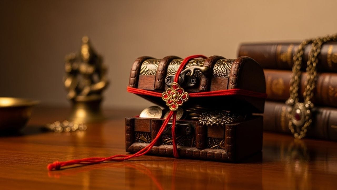 આ રક્ષા સૂત્ર તમારી તિજોરી અથવા ધન રાખવાના સ્થળ સાથે બાંધવો શુભ માનવામાં આવે છે, કારણ કે તેને દેવી લક્ષ્મીનું નિવાસસ્થાન ગણવામાં આવે છે. તમે આ રક્ષા સૂત્ર તિજોરી, રોકડ પેટી અથવા પૈસા–દાગીના રાખતા કબાટના હેન્ડલ પર બાંધી શકો છો. માન્યતા મુજબ, આ ઉપાયથી સંપત્તિમાં વૃદ્ધિ થાય છે અને ઘરમાં સમૃદ્ધિ ટકીને રહે છે. ( Credits: AI Generated )