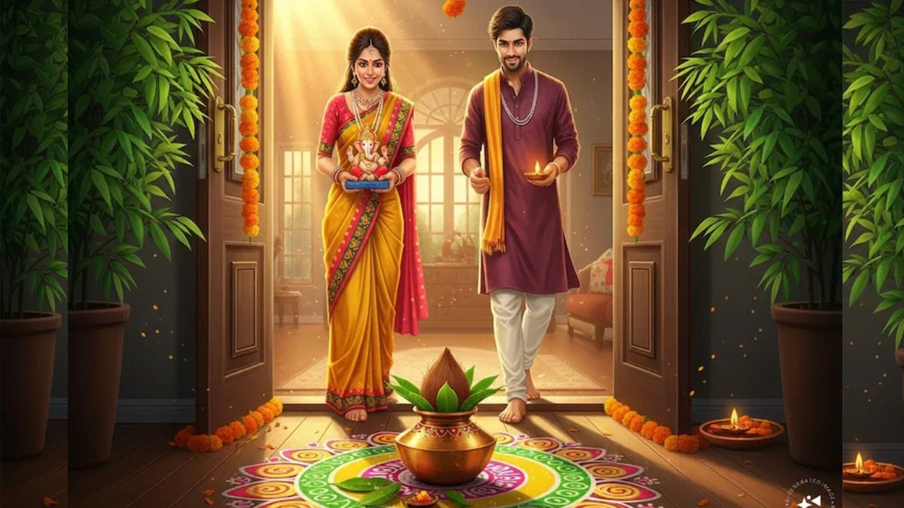 ભારતીય સંસ્કૃતિમાં, ઘર ફક્ત રહેવાનું સ્થળ નથી, પરંતુ એક કેન્દ્ર છે જે જીવનની દિશા નક્કી કરે છે. જ્યારે કોઈ નવું ઘર બનાવે છે અથવા ખરીદે છે, ત્યારે રહેવા પહેલાં ગૃહપ્રવેશની પૂજા વિધિ કરવામાં આવે છે. આ ફક્ત એક ધાર્મિક વિધિ નથી, પરંતુ એક પ્રક્રિયા છે જે ઘર અને તેના રહેવાસીઓના જીવન વચ્ચે એક ઉર્જાવાન જોડાણ સ્થાપિત કરે છે. આજકાલ, ઘણા લોકો નોકરી, સ્થળાંતર, માંદગી અથવા કૌટુંબિક કારણોસર ધાર્મિક વિધિઓનું પાલન કર્યા વિના ઘરમાં રહેવા જાય છે. તો શું શાસ્ત્રો મુજબ ગૃહપ્રવેશની પૂજા કર્યા વગર નવા ઘરમાં રહેવા જવું યોગ્ય છે કે નહીં ચાલો જાણીએ. (Image Credit-AI)