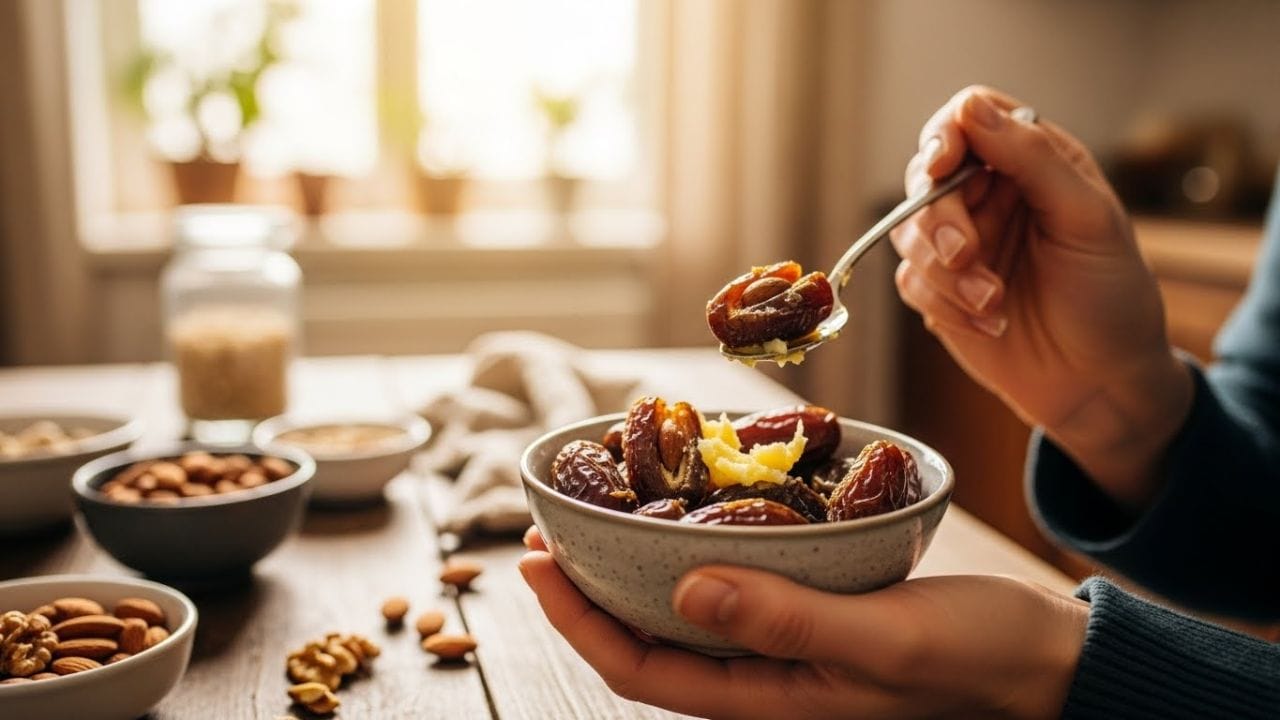 ખજૂર ફાઇબરથી ભરપૂર હોય છે, જે પાચનમાં મદદ કરે છે અને કબજિયાત અટકાવે છે. ઘીના લુબ્રિકેટિંગ ગુણધર્મો સ્વસ્થ પાચનતંત્ર જાળવવામાં મદદ કરે છે.