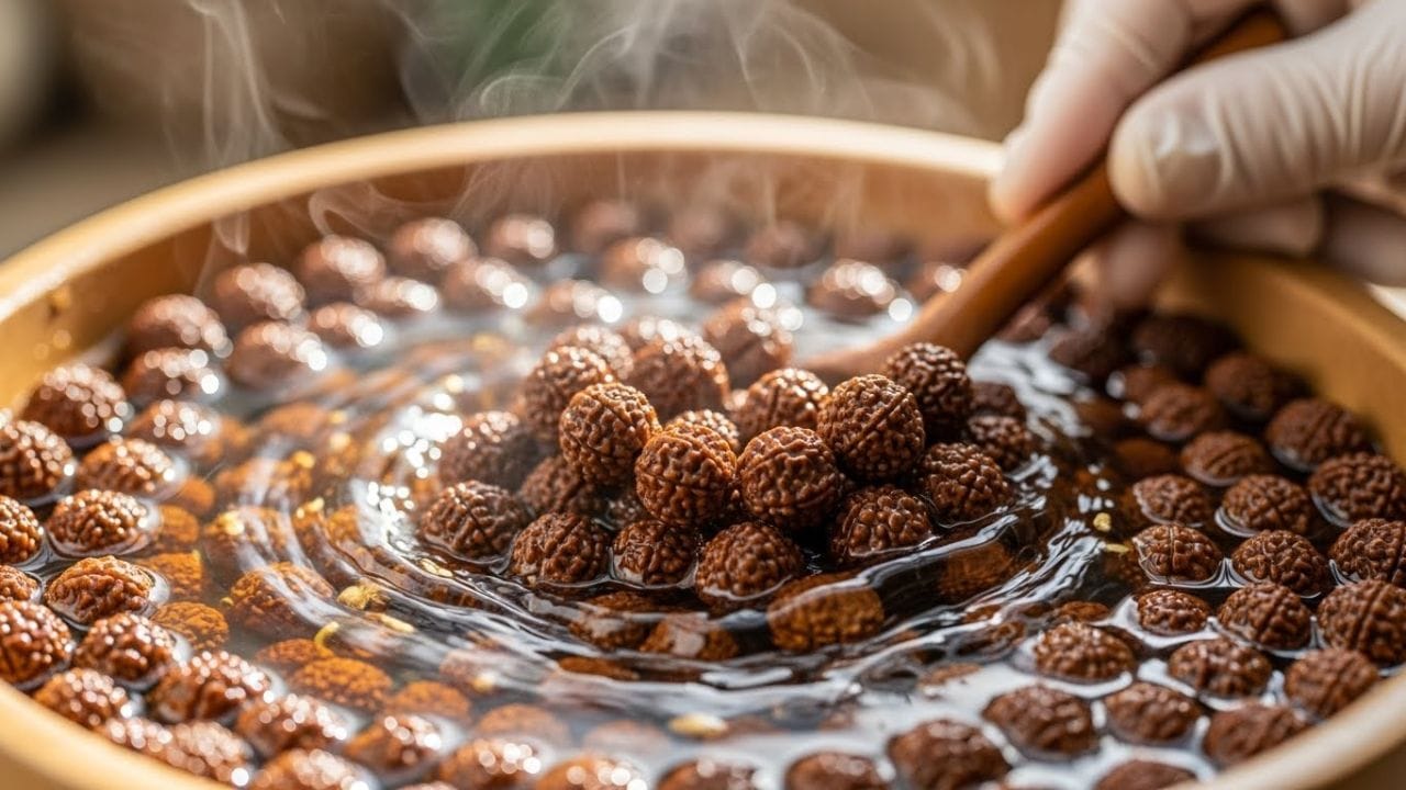 પછી, નરમ બ્રશથી માળામાંથી કોઈપણ ધૂળ અને ગંદકીને હળવેથી સાફ કરો. માળા સાફ કરતી વખતે હળવા હાથનો ઉપયોગ કરવાનું યાદ રાખો; વધુ પડતા દબાણથી રુદ્રાક્ષ તૂટી શકે છે.