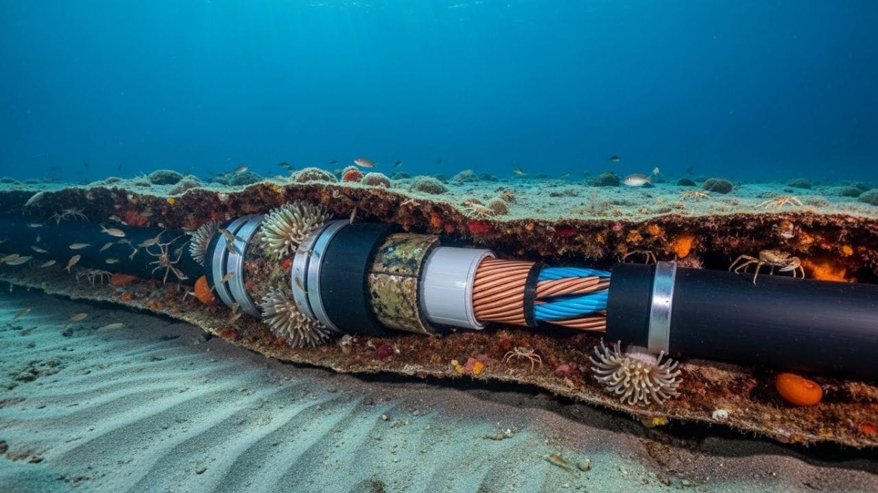 લગભગ 99% ઇન્ટરનેટ હવા દ્વારા નહીં, પરંતુ ભૌતિક કેબલ દ્વારા ફેલાય છે. આ હાઇ-સ્પીડ ઓપ્ટિકલ ફાઇબર કેબલ ભૂગર્ભ અને સમુદ્રની નીચે નાખવામાં આવે છે. તેઓ લગભગ પ્રકાશની ગતિએ પ્રકાશ સંકેતોના રૂપમાં ડેટા વહન કરે છે. (Image Credit: Ai)