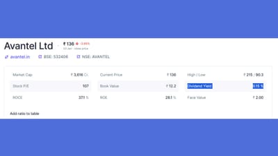 અવંતેલ લિમિટેડના માર્કેટ કેપની જો વાત કરીએ તો 3,616 કરોડ છે.પ્રાઈઝ 136 રુપિયા છે. તેની ફેસ વેલ્યુ 2.00 છે. બુક વેલ્યુ 12.2 તેમજ સ્ટોક P/E 107 રુપિયા છે.ડિવિડન્ડ 0.15 % છે