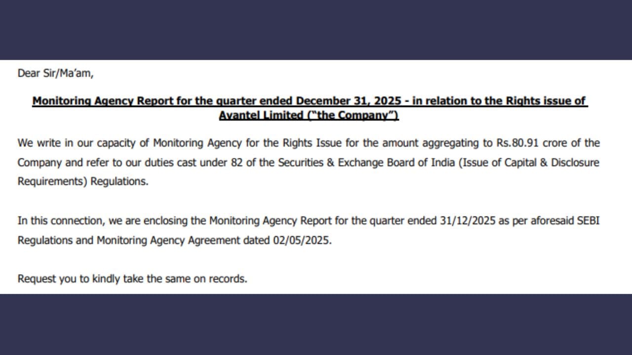 મોનિટરિંગ એજન્સી તરીકે CARE રેટિંગ્સ લિમિટેડ દ્વારા તૈયાર કરાયેલ આ રિપોર્ટમાં કંપનીએ રાઇટ્સ ઇશ્યૂ દ્વારા એકત્ર કરાયેલા રૂ. 80.91 કરોડનો ઉપયોગ કેવી રીતે કર્યો છે તેનો વ્યાપક ઝાંખી આપવામાં આવી છે.