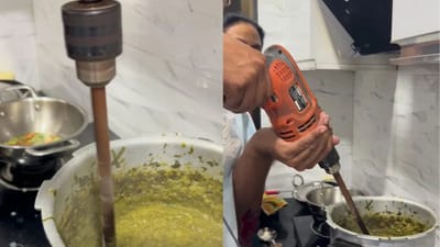 Viral Video: આને કહેવાય ખરો ઘરેલું જુગાડ! સરસવના શાકને મિક્સ કરવા માટે ડ્રિલ મશીનનો કર્યો ઉપયોગ