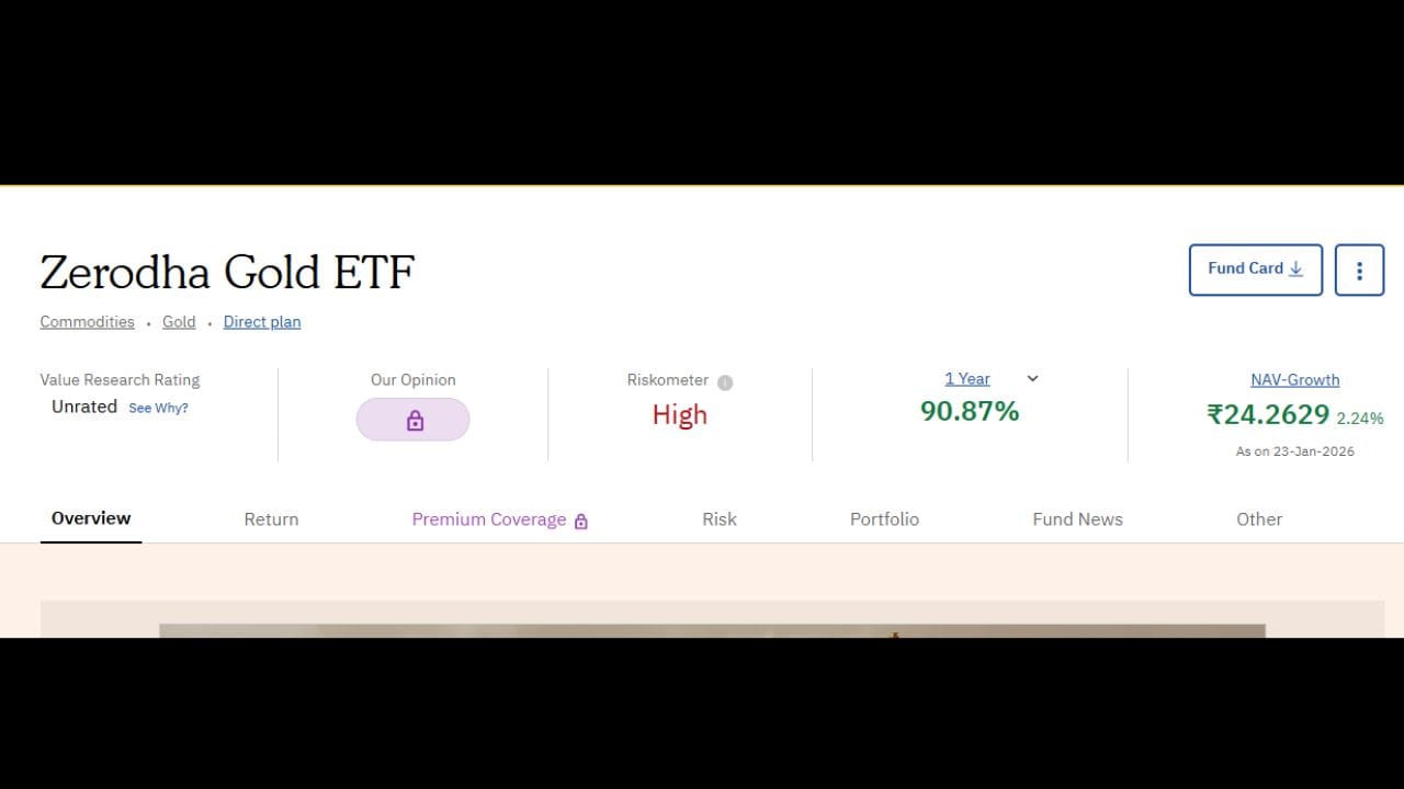 Zerodha Gold ETF: આ કંપનીના ETFએ માત્ર એક જ અઠવાડિયામાં 9.21%નું રિટર્ન આપ્યું છે. તેમજ એક વર્ષમાં 90.87%નું રિટર્ન આપ્યું છે. આ કંપની 25 કંપનીઓમાં 4 નંબર પર છે. 