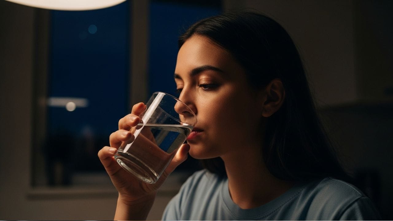 રાત્રે સૂતા પહેલા પાણી પીવાની આદત વિશે વિવિધ મતભેદ જોવા મળે છે, કારણ કે તેમાં લાભ પણ છે અને ગેરફાયદા પણ થઈ શકે છે. કેટલાક લોકો માનતા હોય છે કે આ સમયે પાણી પીવાથી શરીર હાઇડ્રેટ રહે છે, ઊંઘની ગુણવત્તામાં સુધારો થાય છે અને રાત્રિ દરમિયાન શરીરના શુદ્ધિકરણ પ્રક્રિયાને સહારો મળે છે. જ્યારે અન્ય લોકોનું કહેવું છે કે વધુ પડતું પાણી પીવાથી ઊંઘમાં ખલેલ પડી શકે છે. ( Credits: AI Generated )