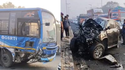 CCTV Breaking News : એસ જી હાઈવે વૈષ્ણોદેવી બ્રિજ ઉપર કાર એસટી વચ્ચે અકસ્માત, 1નુ મોત, યુવતી ગંભીર