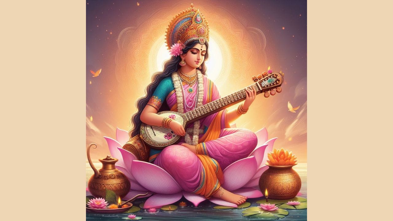 હળદર અથવા પીળા રંગનું તિલક લગાવો અને પીળી મીઠાઈઓ અર્પણ કરો. જો તમને દેવી સરસ્વતીને સમર્પિત કોઈ મંત્ર ખબર હોય તો તેનો જાપ કરો; નહીં તો ફક્ત તેમની આરતી કરો. અંતે દેવીને નમન કરો અને તમારી ઇચ્છાઓ તેમના ચરણોમાં મૂકો.
