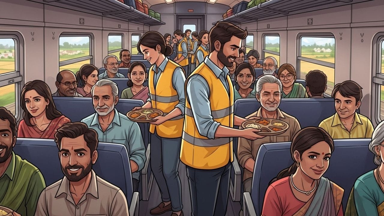 આ ભોજન રેલ્વે દ્વારા આપવામાં આવતું નથી. સ્થાનિક ગુરુદ્વારાના સ્વયંસેવકો દ્વારા તૈયાર કરવામાં આવે છે, જે ટ્રેનમાં ચઢે છે અને મુસાફરોને પ્રેમપૂર્વક પીરસે છે. ( Credits: AI Generated )