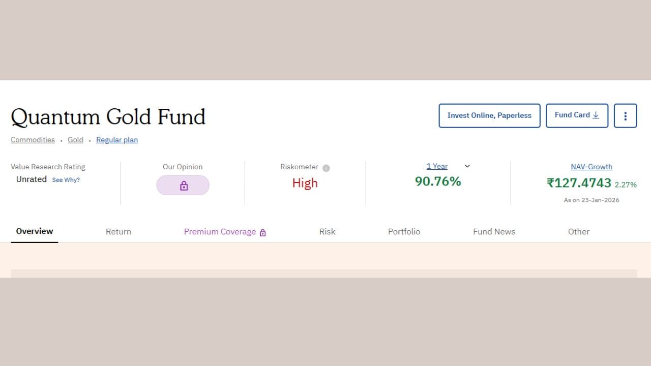 Quantum Gold: આ ETFએ અઠવાડિયામાં 9.09%નું રિટર્ન આપ્યું છે.  આ સાથે એક વર્ષમાં 90.76%નું રિટર્ન આપ્યું હતુ. આ કંપની 46 કંપનીઓ માંથી 4 નંબર પર છે. 