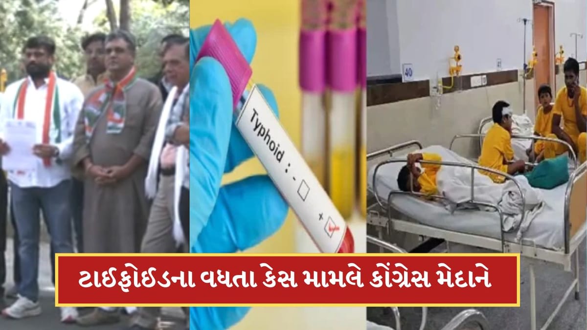ગાંધીનગર : વધતા ટાઈફોઈડના કેસને લઈ રાજકારણ ગરમાયું, શહેર કોંગ્રેસે મનપા કચેરી ખાતે કર્યો વિરોધ, જુઓ-Video